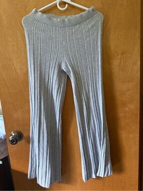 aerie Ribbed Wide-Leg Knit Pants in Light Gray